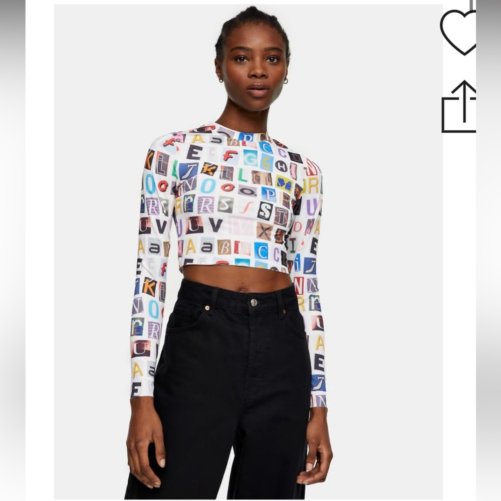 Topshop Alphabet Print Cropped Longsleeve